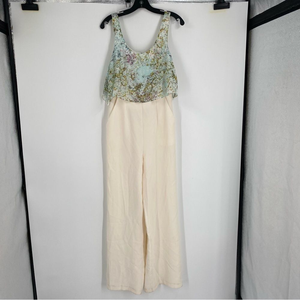 BCBGeneration Floral Layered Jumpsuit in Cream and Green size 6